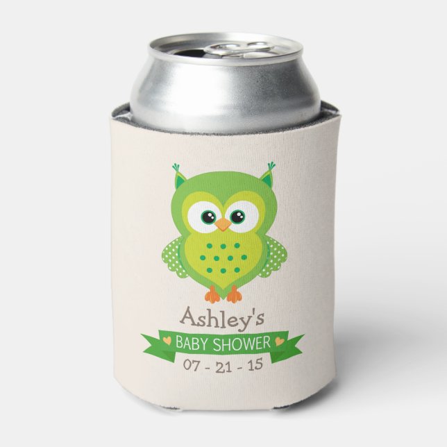 Enfriador De Latas Cute Green Owl Baby Shower (Lata Anverso)
