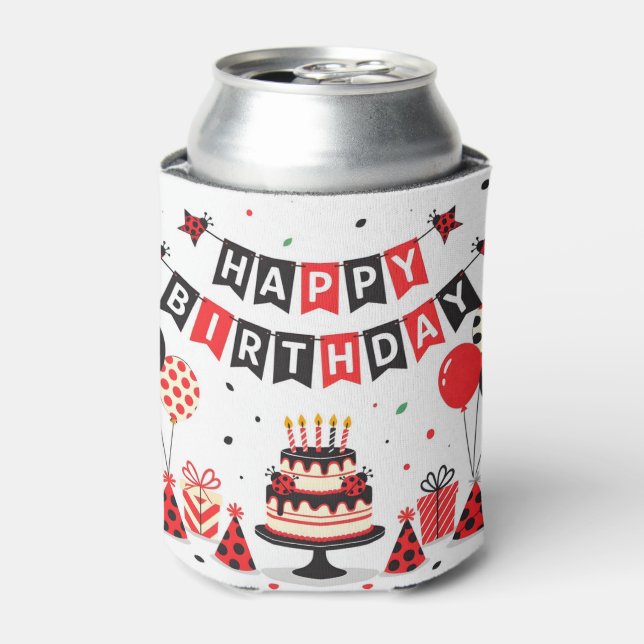 Enfriador De Latas Cute Happy Birthday ladybug theme (Lata Anverso)