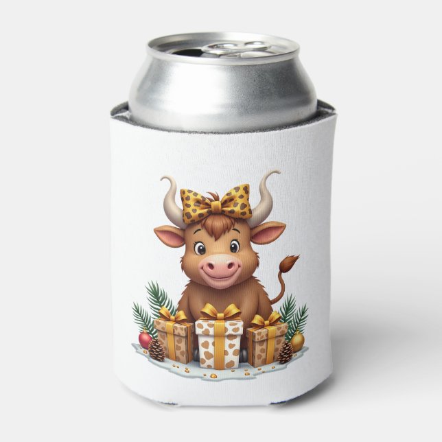 Enfriador De Latas Cute Highland Cow Christmas Santa Highland Cow Lov (Lata Anverso)