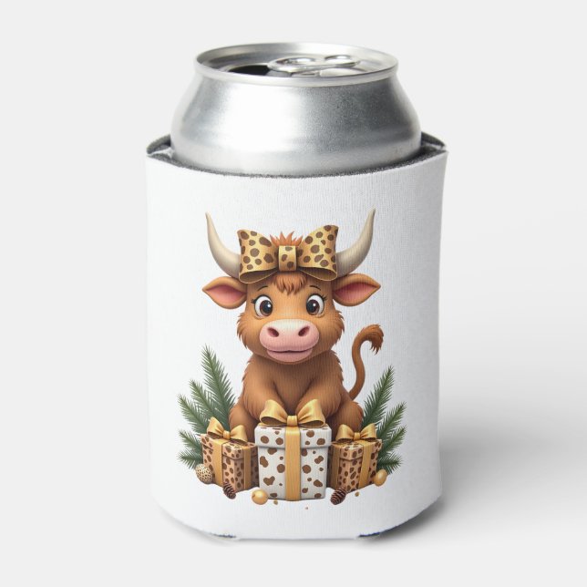 Enfriador De Latas Cute Highland Cow Christmas Santa Highland Cow Lov (Lata Anverso)