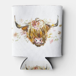 Enfriador De Latas Cute Highland Floral Cow