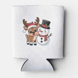 Enfriador De Latas Cute Holiday Reindeer & Snowman