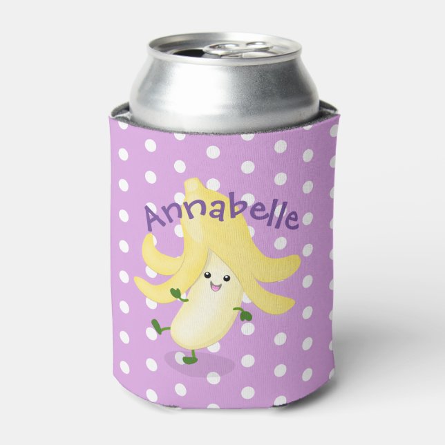 Enfriador De Latas Cute kawaii banana personalizado púrpura ilustraci (Lata Anverso)