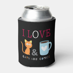 Enfriador De Latas Cute me encantan los gatos y el café negro