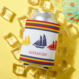 Enfriador De Latas Cute Navy Azul Rojo Amarillo Gay Stripe náutico