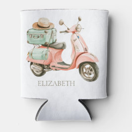 Enfriador De Latas Cute Pink and Aqua Coastal Scooter
