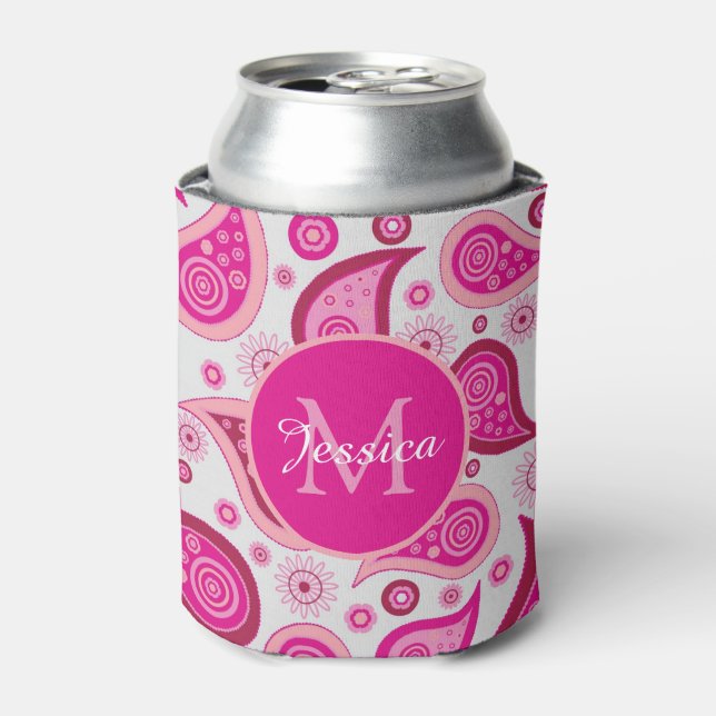 Enfriador De Latas Cute Pink Paisley Personalised (Lata Anverso)