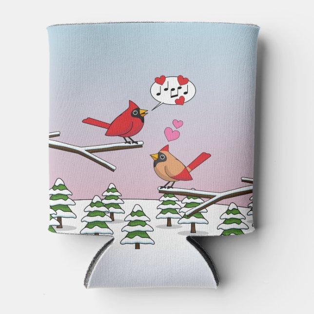 Enfriador De Latas Cute Red Northern Cardinals aman el paisaje invern (Anverso)