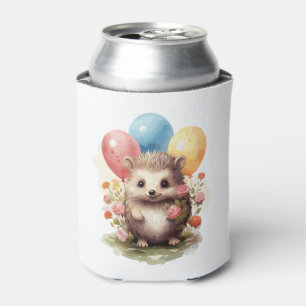 Enfriador De Latas Cute retro acuarela Hedgehog con globos