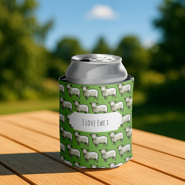 Enfriador De Latas Cute Sheep White & Woolly Flock Pixel Art Pattern (Subido por el creador)