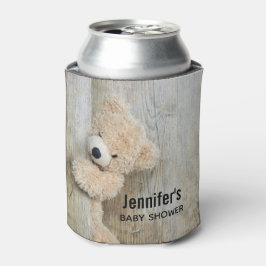 Enfriador De Latas Cute Stuffed Oso Rústico Muro de madera Baby Showe