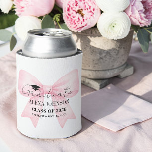 Enfriador De Latas Cute Tapa de Graduación de Lazo Rosa Graduada
