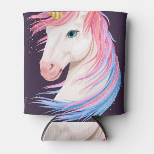 Enfriador De Latas Cute unicornio, ilustracion de cuerno dorado.