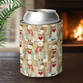 Enfriador De Latas Cute Whimsical Snowman Earth Love