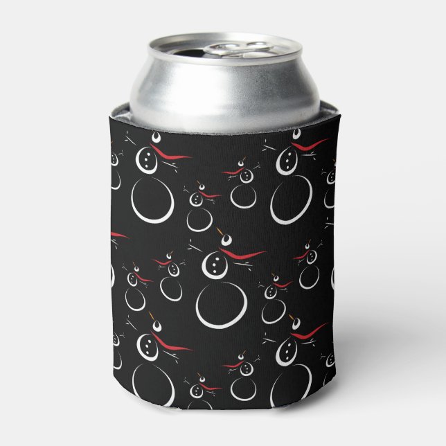 Enfriador De Latas Cute Winter Snowman Pattern Black (Lata Anverso)