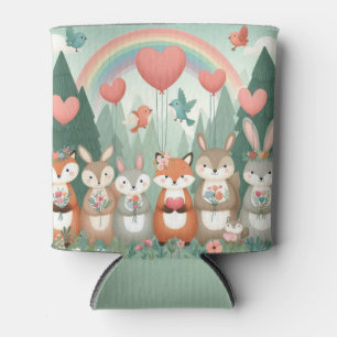 Enfriador De Latas Cute Woodland Creature rainbow valentine
