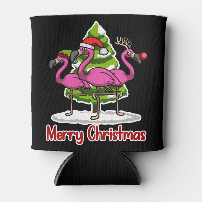 Enfriador De Latas Cute Xmas Santa Flamingo Navidades regalo (Anverso)