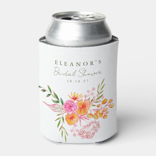 Enfriador De Latas Cuto Naranja Rosa Floral acuarela Ducha de novia (Lata Anverso)