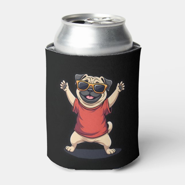 Enfriador De Latas Dabbing Dab Pug Dog Mascotas bailan pipa animal (Lata Anverso)