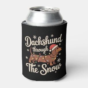 Enfriador De Latas Dachshund a través de la nieve luces de Navidad pa
