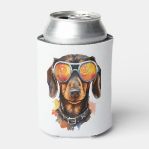 Enfriador De Latas Dachshund con lentes de sol