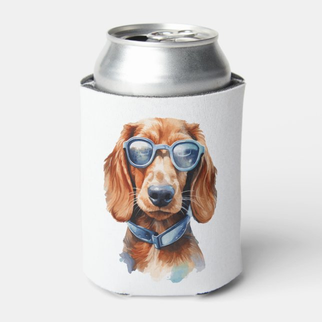 Enfriador De Latas Dachshund con lentes de sol (Lata Anverso)
