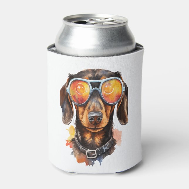 Enfriador De Latas Dachshund con lentes de sol (Lata Anverso)