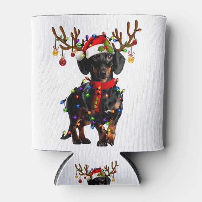Enfriador De Latas Dachshund Navidades Navidades renos brillan (Anverso)