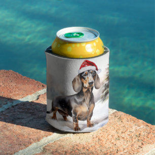 Enfriador De Latas Dachshund Perro en Navidad Nieve