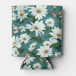 Enfriador De Latas Daisies blancos y mariposas