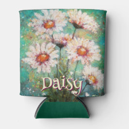 Enfriador De Latas Daisies Impressionistic Floral Teal Personalized