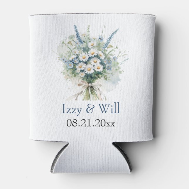 Enfriador De Latas Daisy & Faded Denim Personalized Wedding Favor (Anverso)