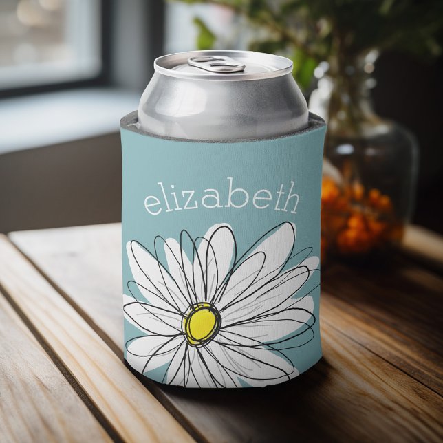 Enfriador De Latas Daisy floral de moda con nombre personalizado amar (Personalized can cooler with a place to add a name or other custom text)