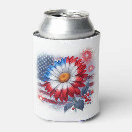 Enfriador De Latas Daisy patriótico y Día de la Independencia de la B