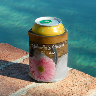 Enfriador De Latas Daisy rosa y Boda occidental del país hispano-herr