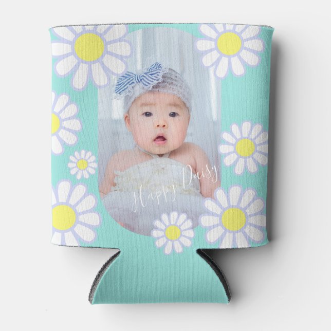 Enfriador De Latas Daisy Simple Pastel Aqua Photo Baby (Anverso)