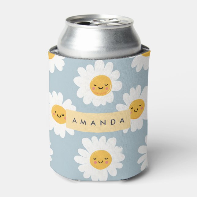 Enfriador De Latas Daisy sonriente personalizada de Cute Pastel (Lata Anverso)