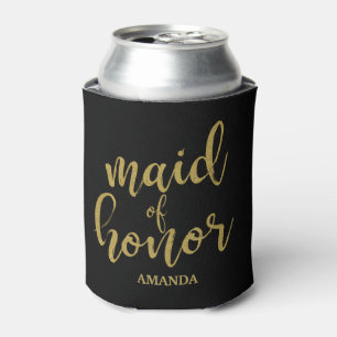 Enfriador De Latas Dama de Honor Dorada y Negra Brillo Despedida de S