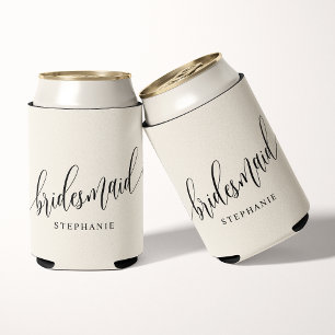 Enfriador De Latas Dama de honor Ivory Cream Moderno Script
