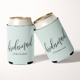 Enfriador De Latas Dama de honor Pastel Verde Menta Moderno Script 