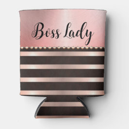 Enfriador De Latas Dama de jefe rayado rosado brillante