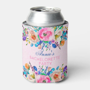 Enfriador De Latas Damasco Rosa Y Bouquet Colorido- Bachelorette