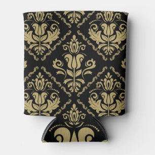 Enfriador De Latas Damask Black Gold: Ornamento clásico.