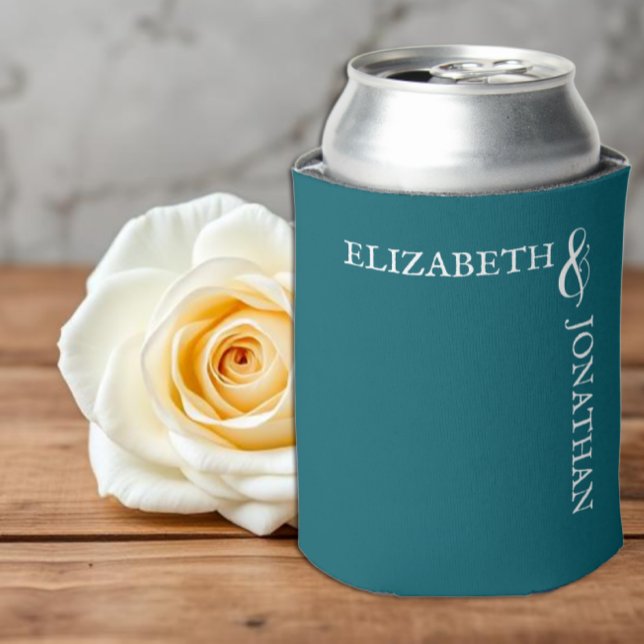 Enfriador De Latas Dark Teal Modern Typography Wedding (Subido por el creador)
