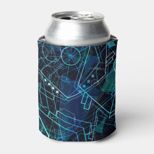 Enfriador De Latas Datos geométricos digitales abstractos Arte azul