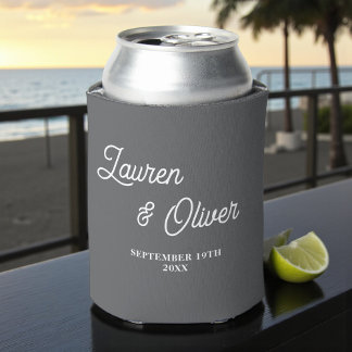 Enfriador De Latas Davy Grey Script Minimalist Wedding