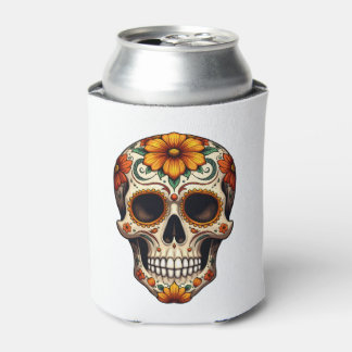 Enfriador De Latas Day Of Dead Sugar Skull Floral Skeleton Head Bone 