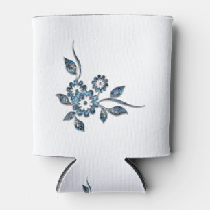 Enfriador De Latas Decoración Joyería Flor Azul Plata