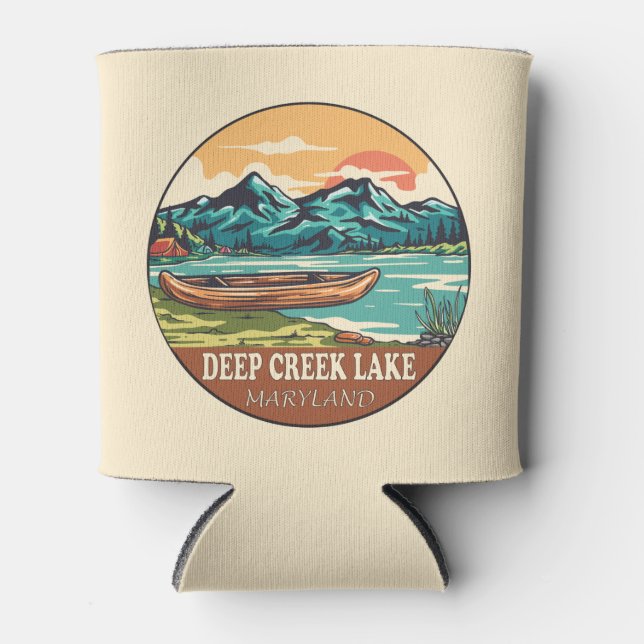 Enfriador De Latas Deep Creek Lake Maryland Emblema De Pesca En Bote (Anverso)