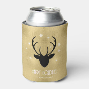 Enfriador De Latas Deer Antlers Silhouette & Snowflakes Gold ID861